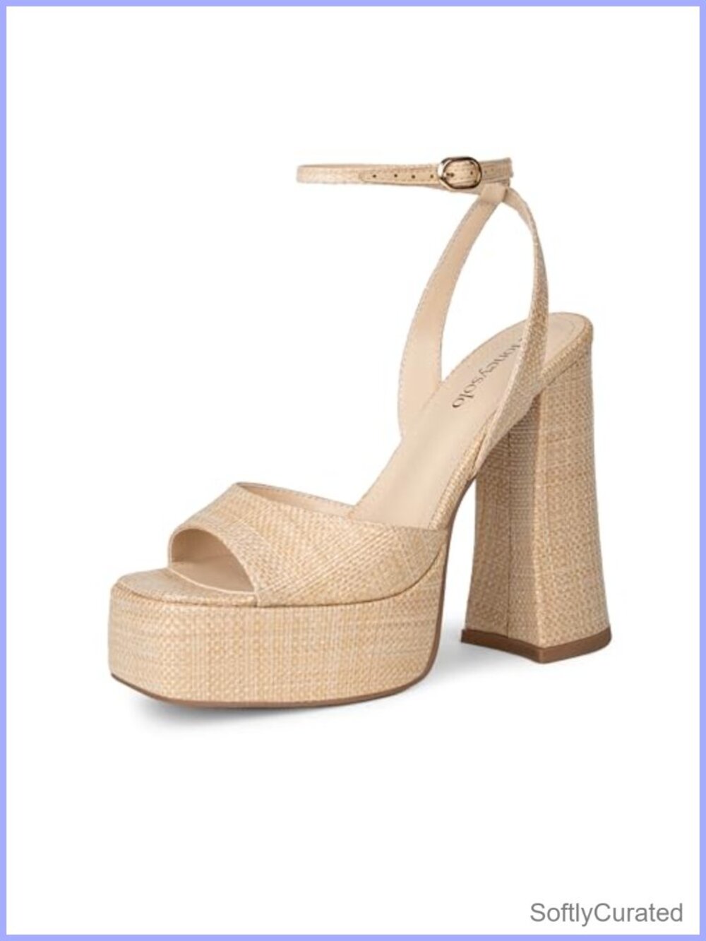 Faux Leather Platform Heeled Sandals Square Open Toe Ankle Strap Dressy